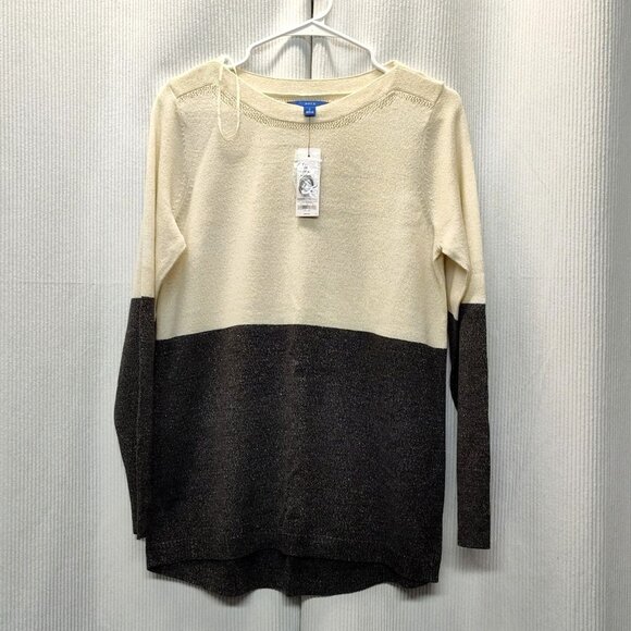 Apt. 9 Sweater Color Block Top Women's Small 36" Chest Black & Cream Long Sleeve - Picture 1 of 10
